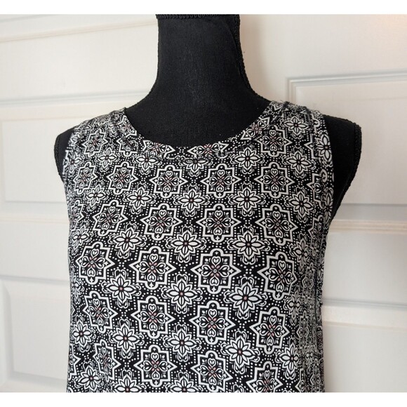 Ann Taylor Loft Midi Dress Size L Sleeveless Geo Floral Print Round Neck Flowy - Picture 3 of 9